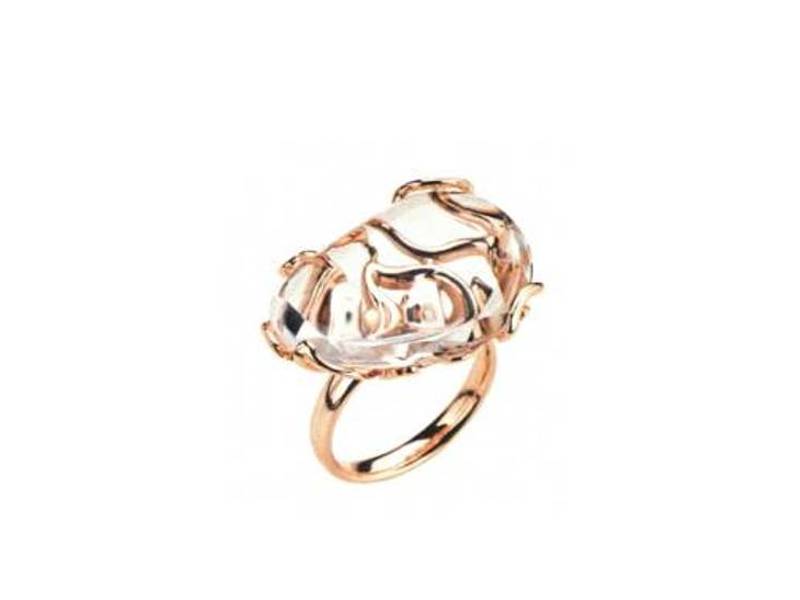 18KT PINK GOLD RING WITH DIAMONDS AND ROCK CRYSTAL DIAMOUR CHANTECLER 29177